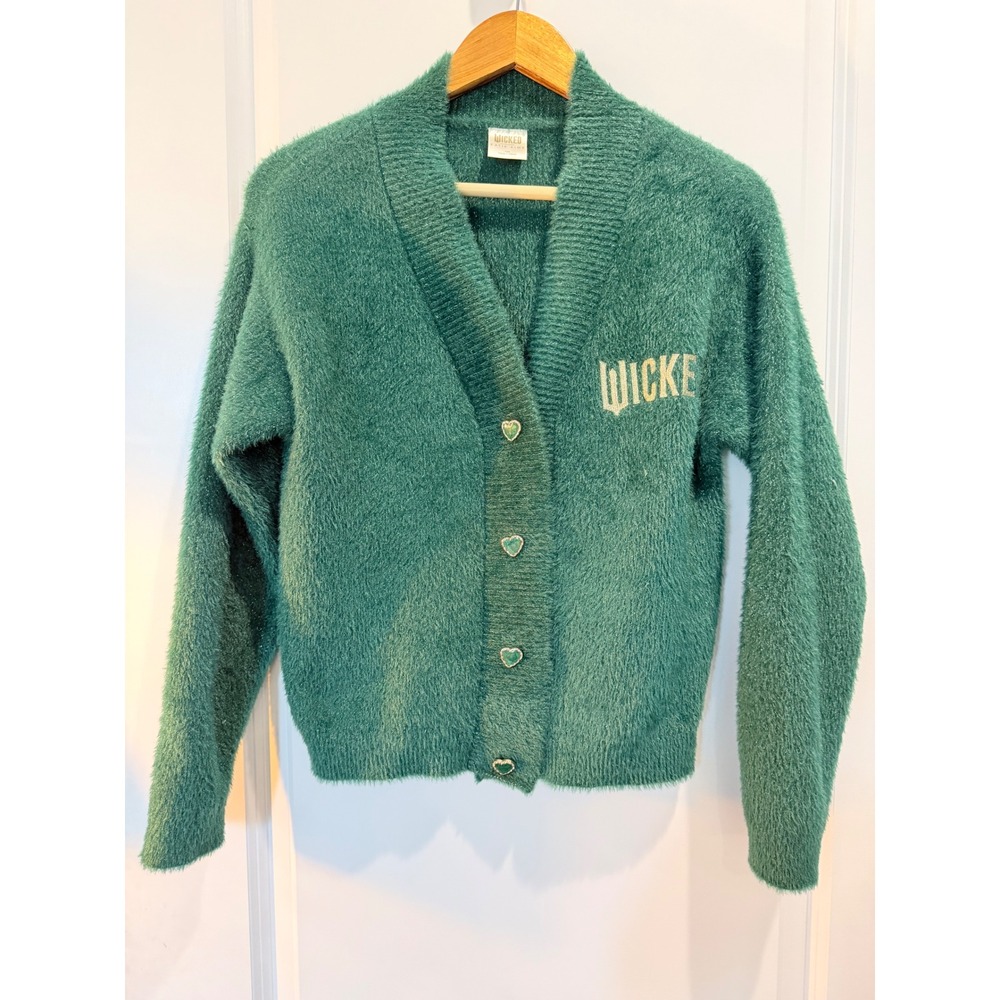 Katie Kime Wicked Emerald Green Eyelash Knit Heart Button Cardigan XXS